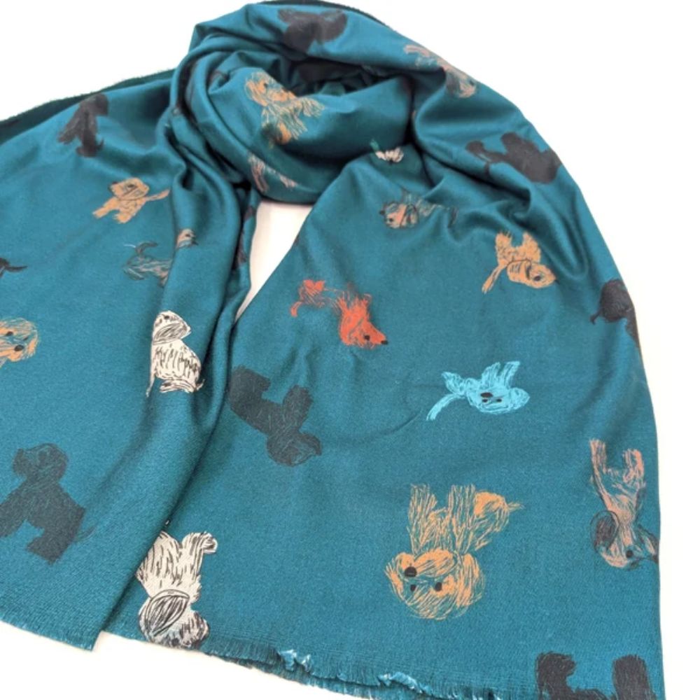 Black Ginger Shaggy Dog Scarf (70x180cm) - Teal Blue