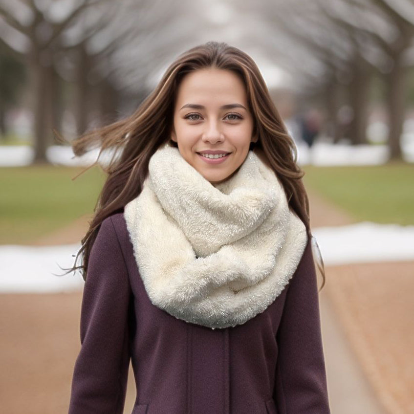 Black Ginger Sparkly Faux Fur Double Snood - White