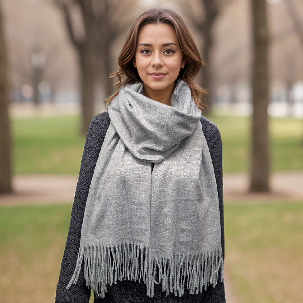 Black Ginger Sparkly Petra Pashmina Scarf - Slate Grey