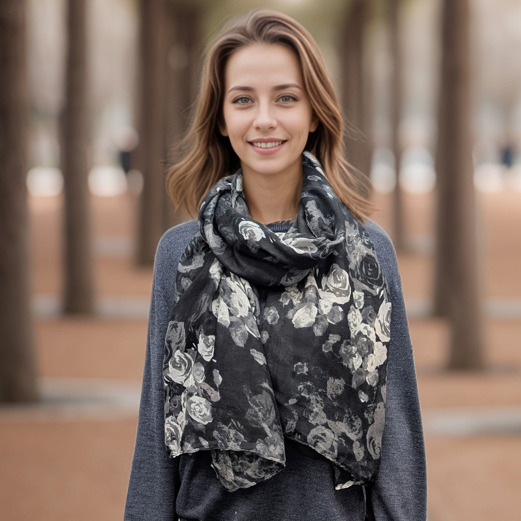Black Ginger Tirtha Roses Scarf - Black