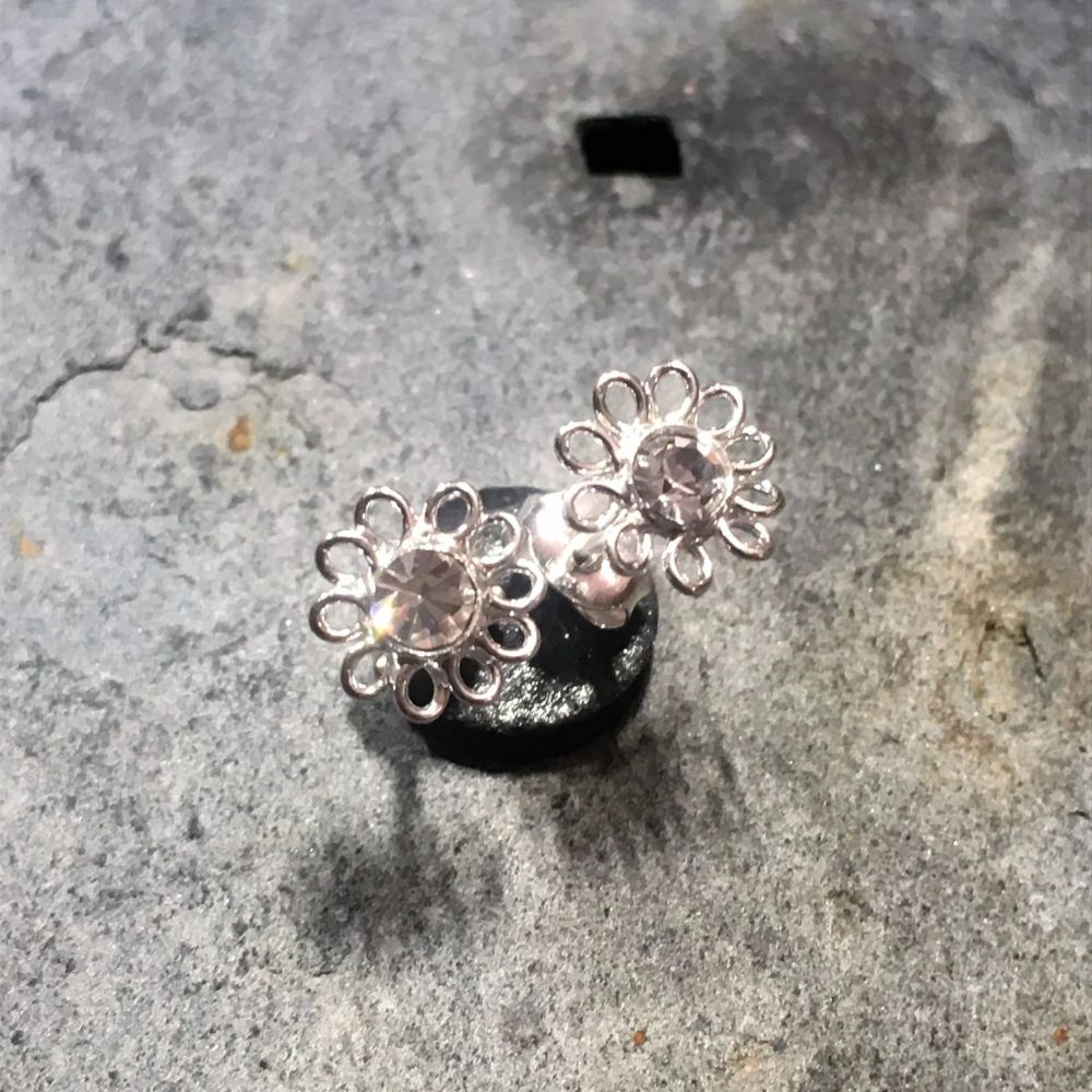 Blue Lily 8mm Clear Cubic Zirconia Flower Stud Earring