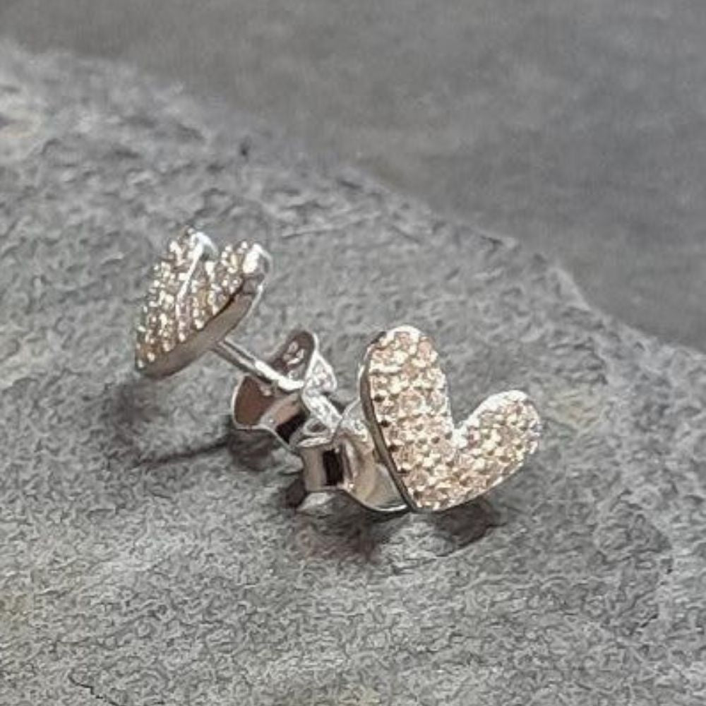 Blue Lily 9mm Clear Crystal Off Set Heart Stud Earrings