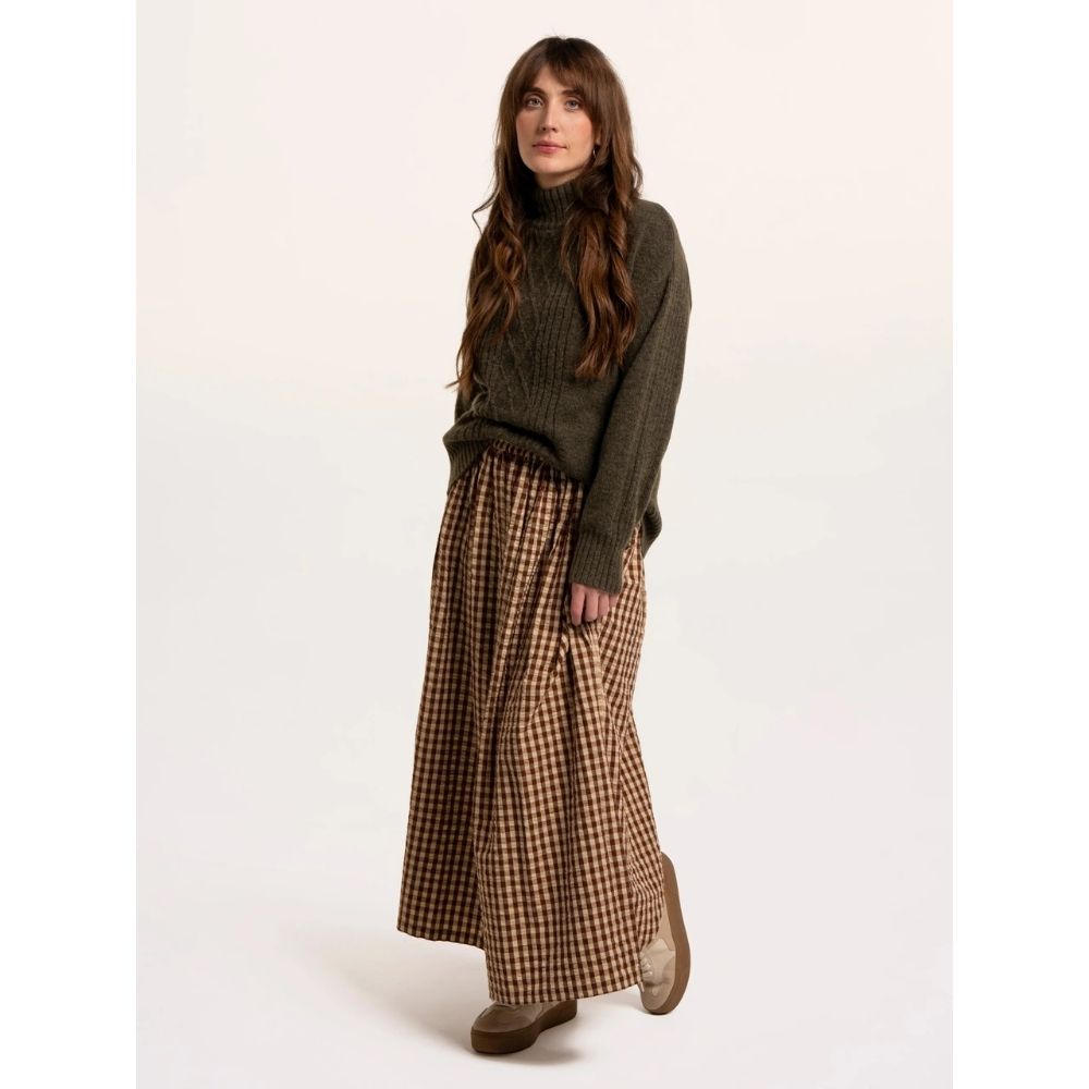 Brakeburn Alula Check Maxi Skirt - Brown/Cream