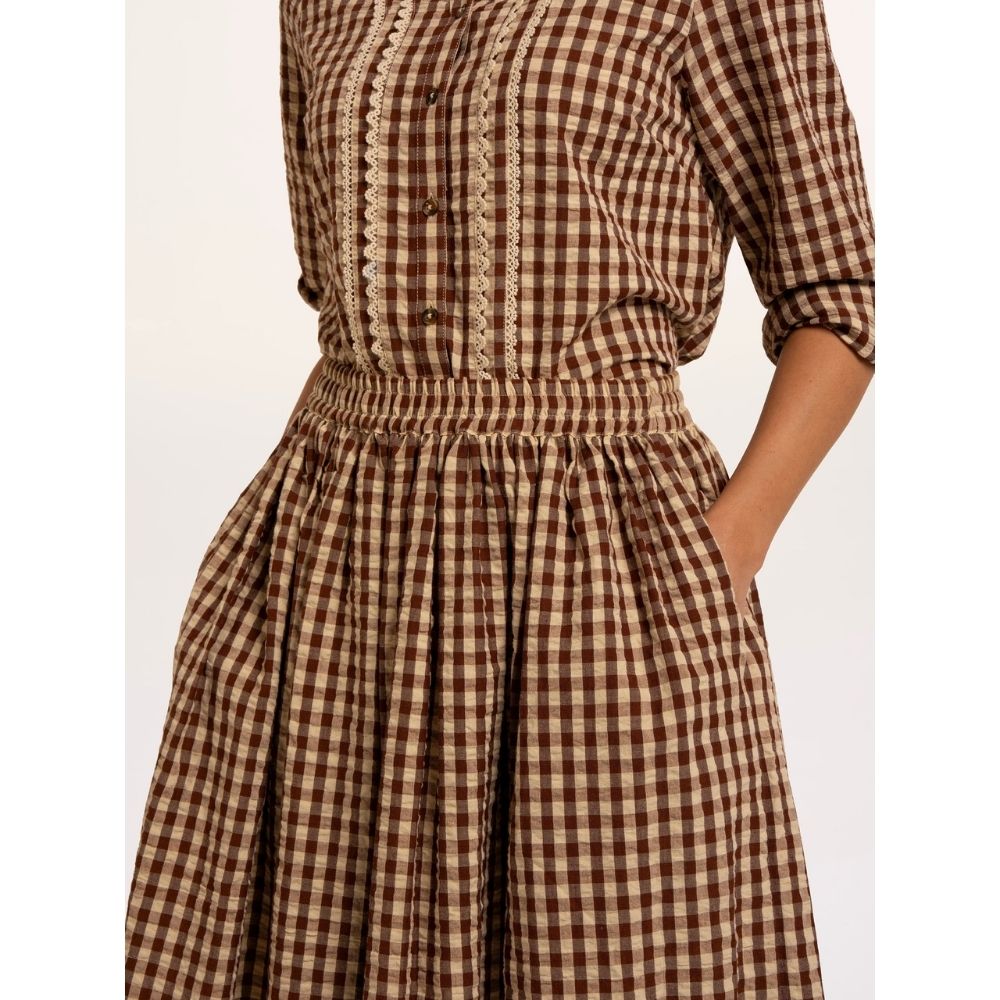 Brakeburn Alula Check Maxi Skirt - Brown/Cream