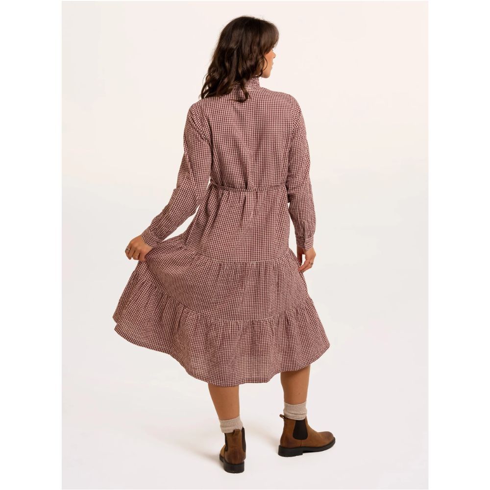 Brakeburn Beech Checkered Frill Midi Dress - Brown