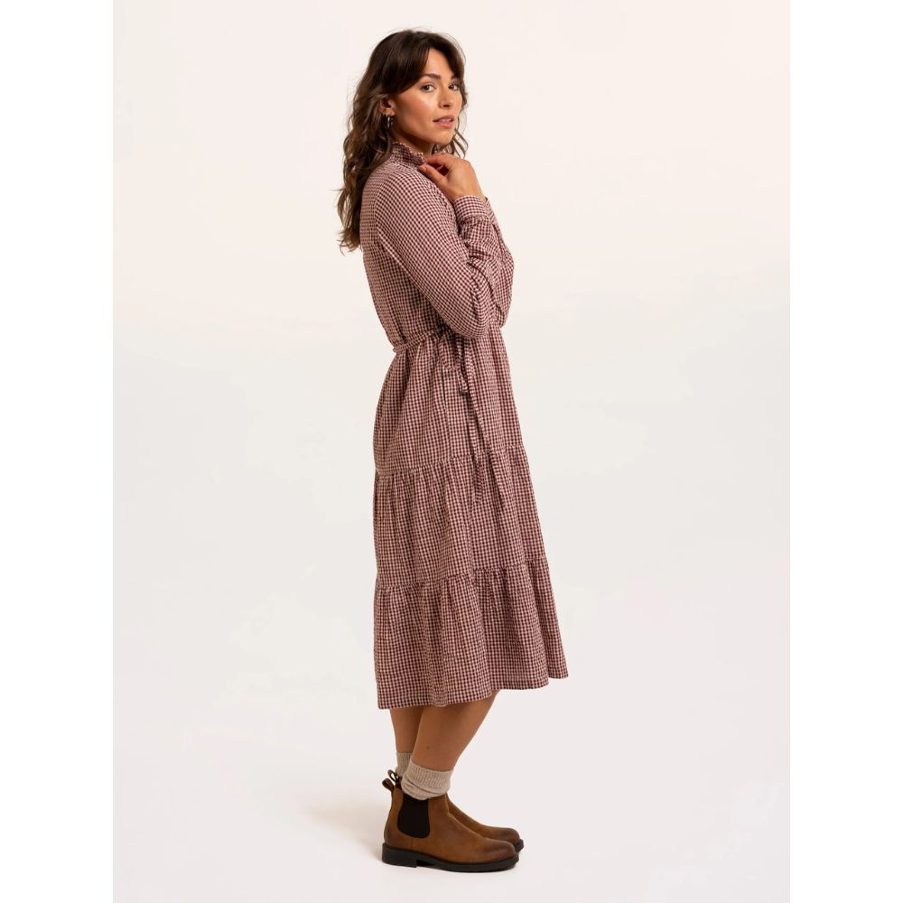 Brakeburn Beech Checkered Frill Midi Dress - Brown