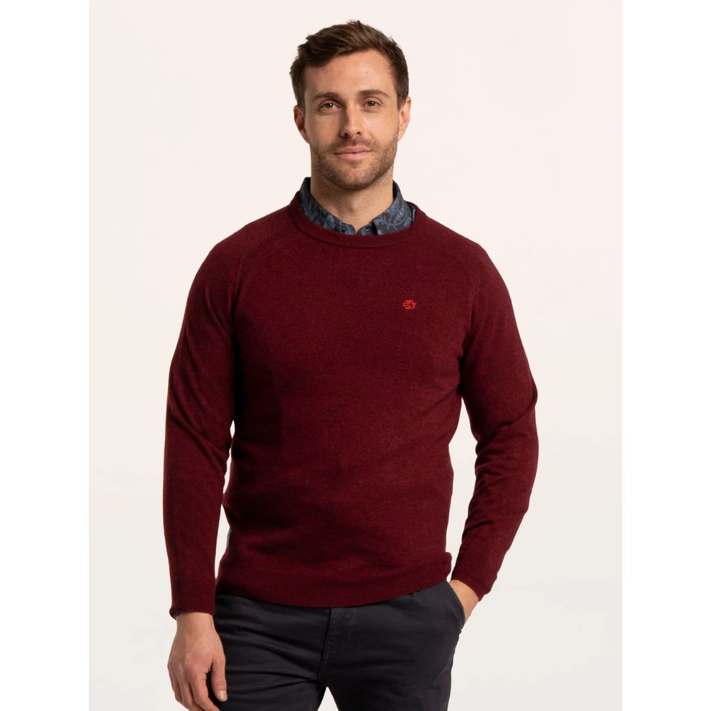 Brakeburn Brentwood Crew Neck Knitted Jumper - Burgundy