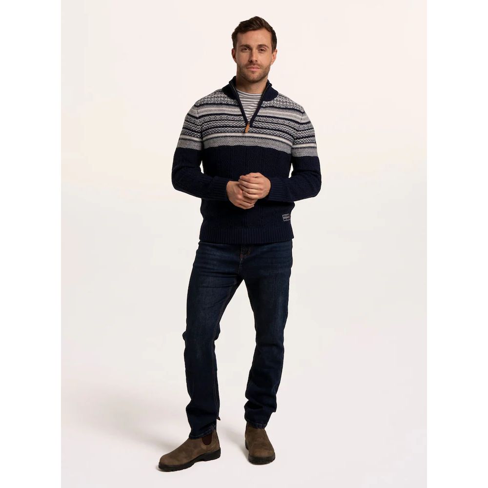Brakeburn Crossharbour Fairisle 1/2 Neck Knitted Jumper - Navy