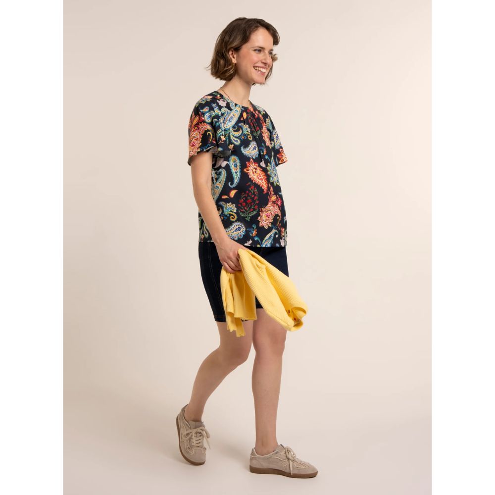 Brakeburn Doa Paisley Blouse Top - Navy