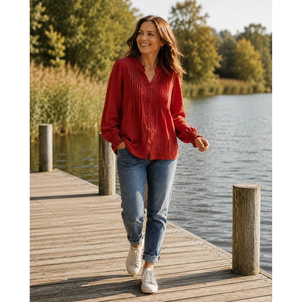 Brakeburn Lea Long Sleeve Blouse Top - Red