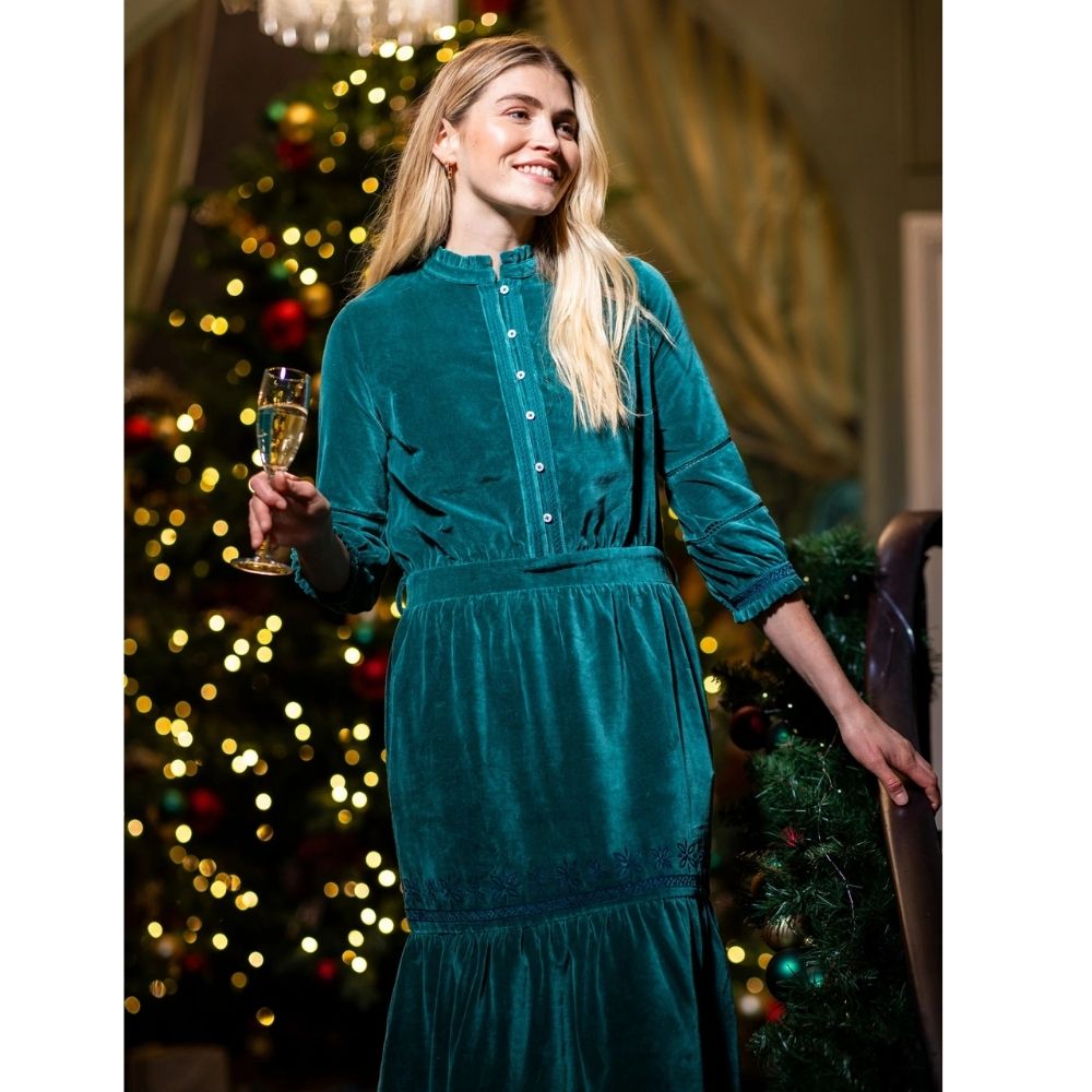 Brakeburn Starry Velvet Midi Dress - Turquoise