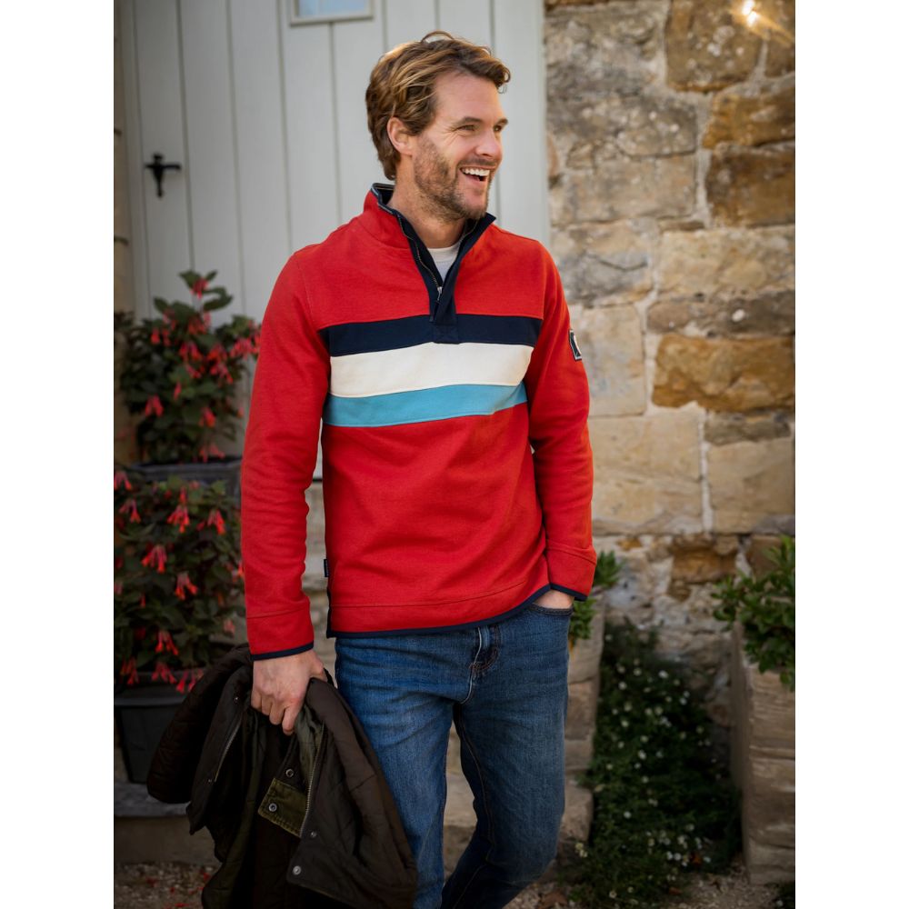 Brakeburn Talbot Stripe 1/4 Zip Sweatshirt - Rust