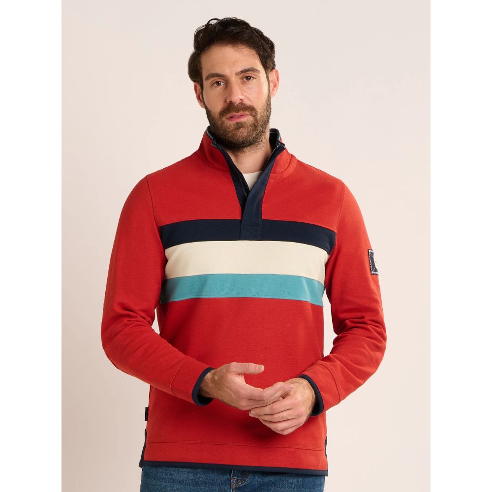 Brakeburn Talbot Stripe 1/4 Zip Sweatshirt - Rust