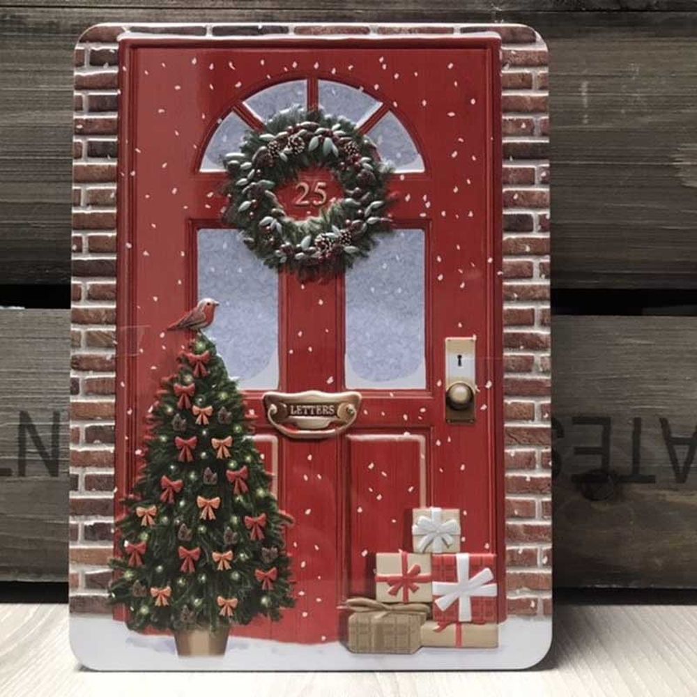 Bramble 300g Embossed Christmas Door Tin with Assorted Biscuits