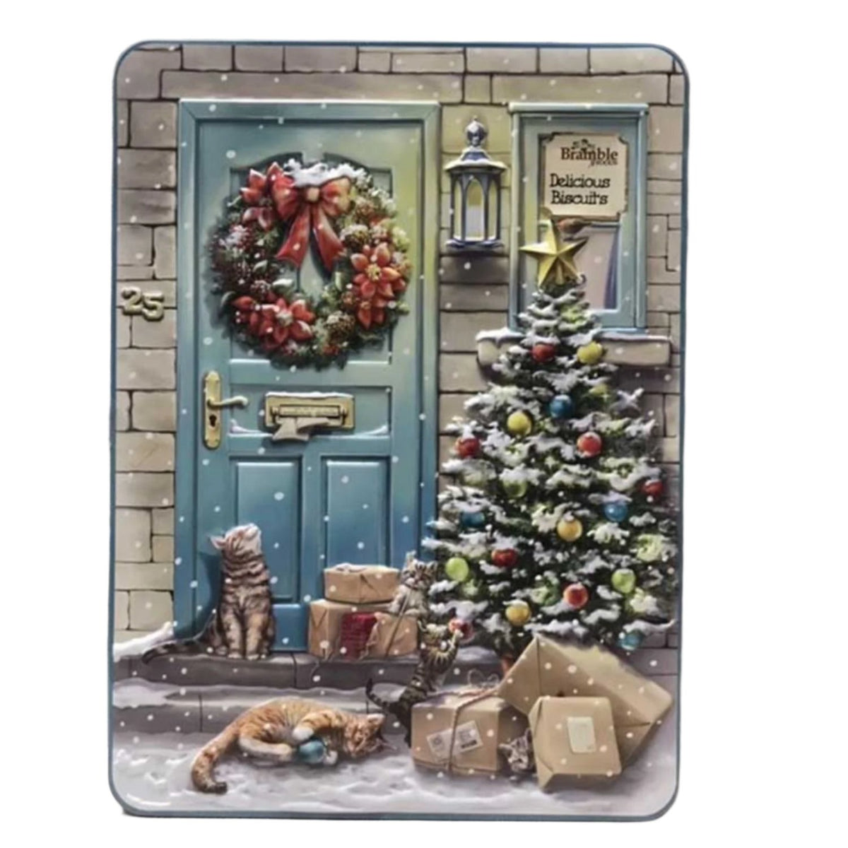 Bramble Foods 300g Embossed Cats by the Door Tin with Assorted Biscuits