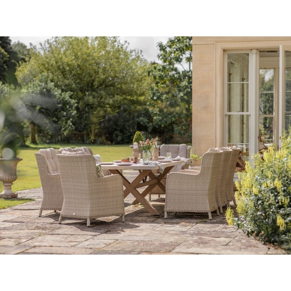 Bramblecrest Chedworth 8-Seater Ceramic Table Dining Set - Sandstone - Old Railway Line Garden Centre