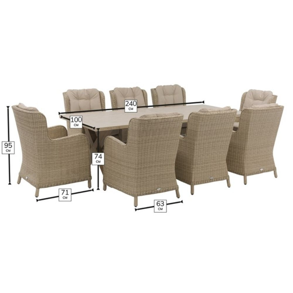 Bramblecrest Chedworth 8-Seater Ceramic Table Dining Set - Sandstone