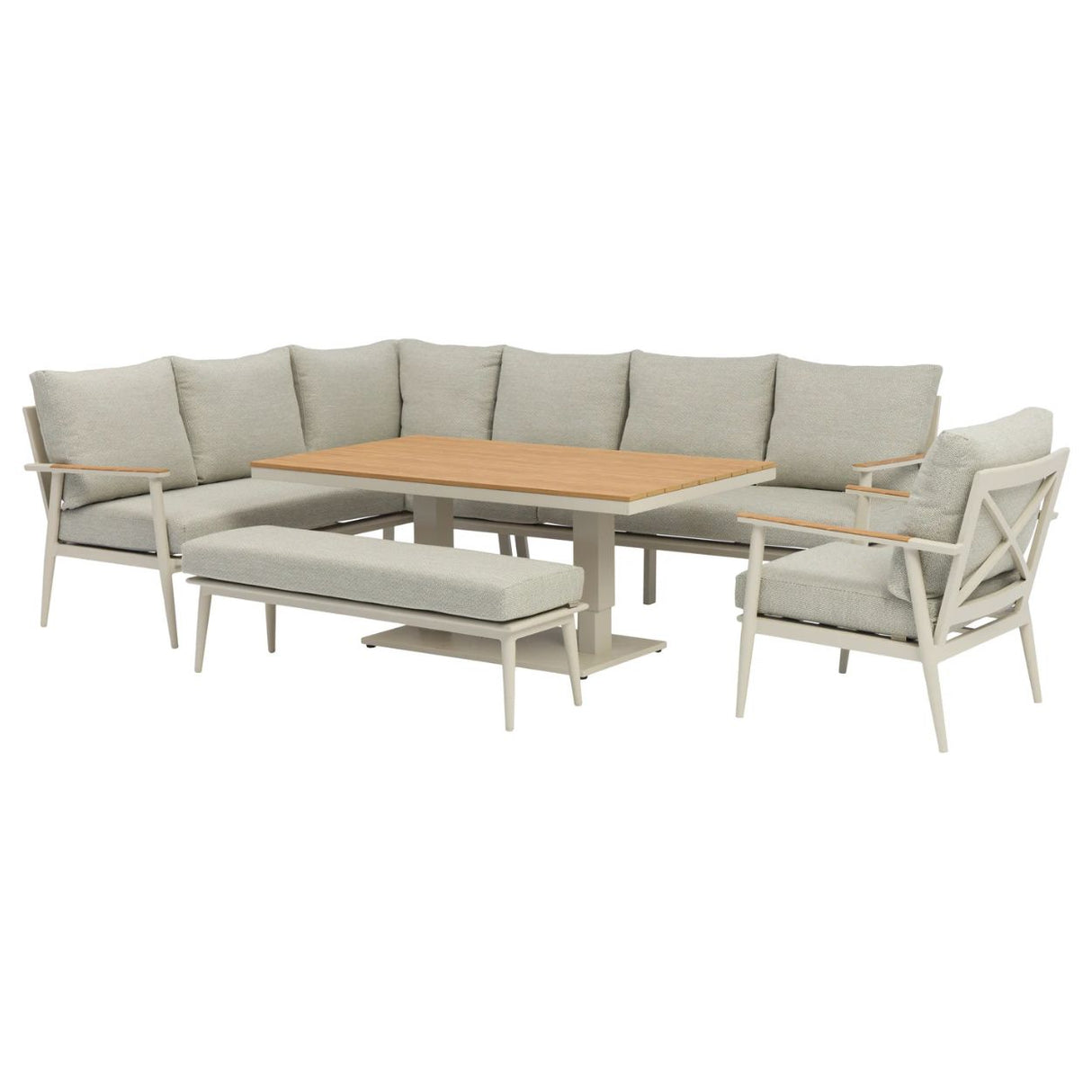 Bramblecrest Mocha RHS Wisley L Shaped Sofa with Piston Adjustable Table Bench & Sofa Chair Set