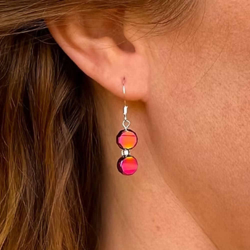 Carrie Elspeth Copper Mirror Shine Iridescent Beaded Drop Earrings - Old Railway Line Garden Centre