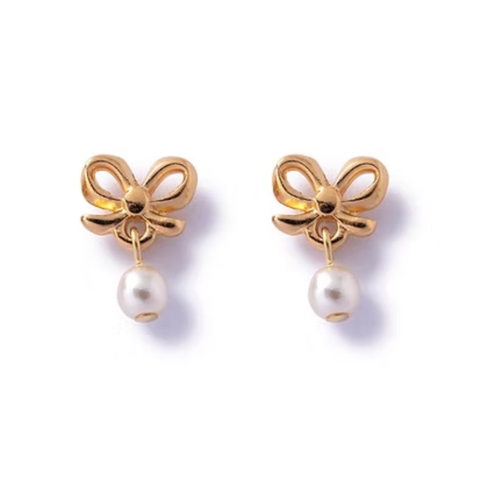 Carrie Elspeth Gold Bow & Ivory Pearl Stud Earring