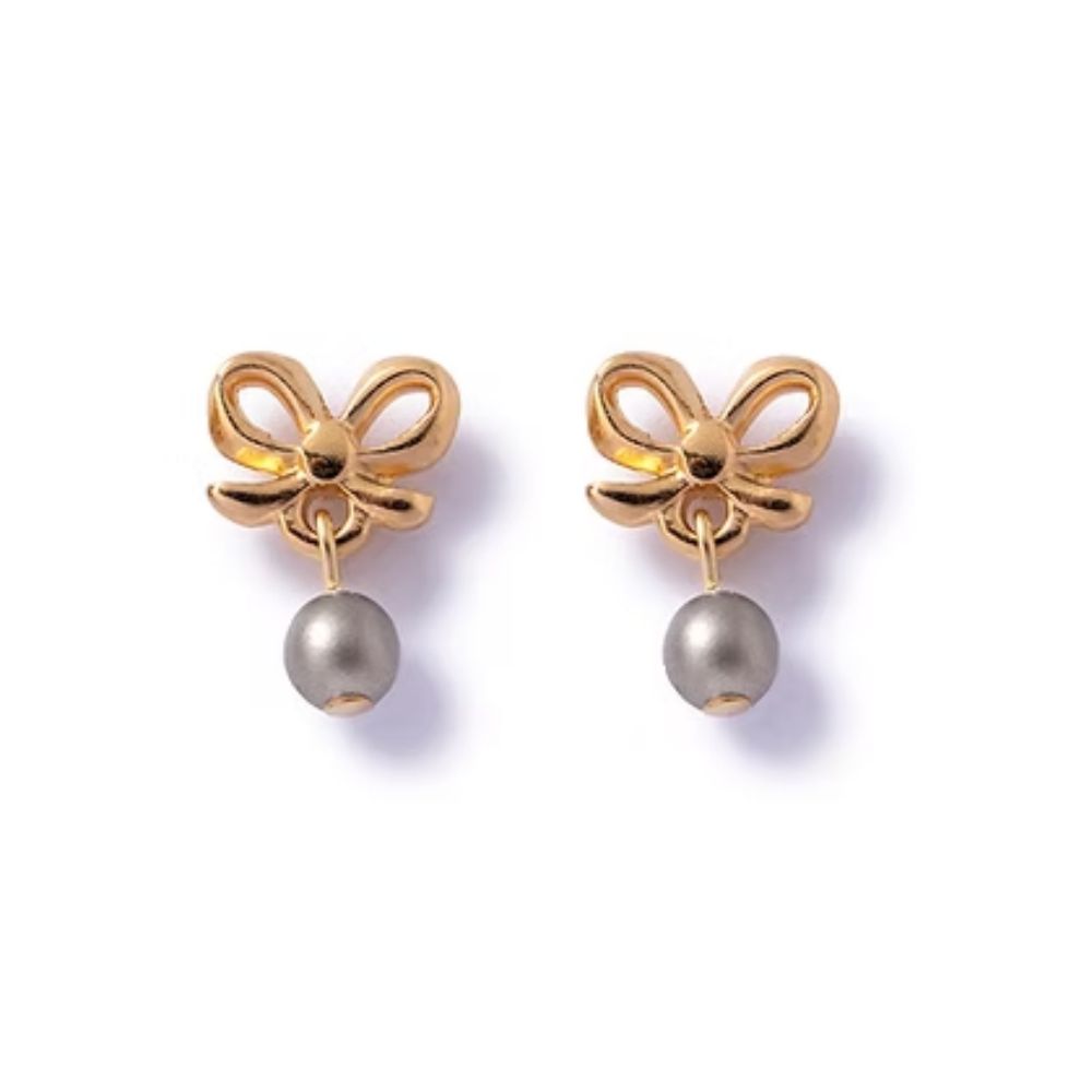 Carrie Elspeth Gold Bow & Latte Pearl Stud Earring