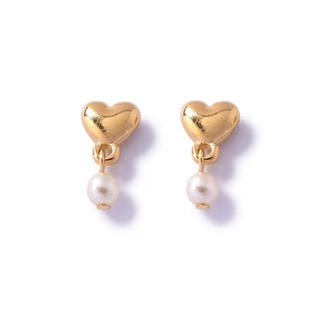 Carrie Elspeth Gold Heart & Ivory Pearl Stud Earring