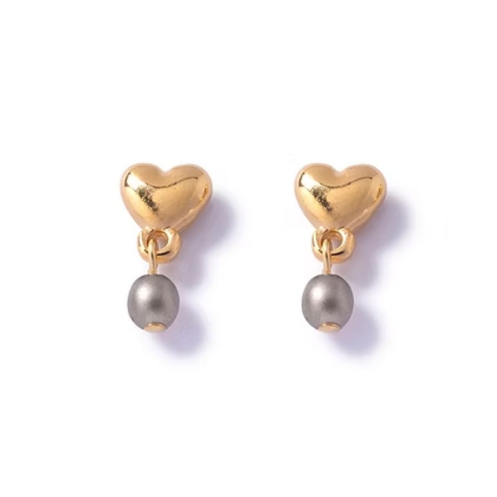 Carrie Elspeth Gold Heart & Latte Pearl Stud Earring