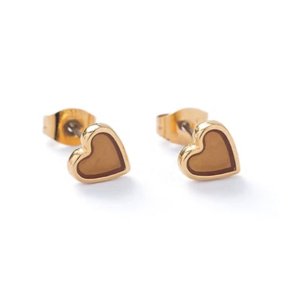 Carrie Elspeth Honey Gold Heart Enamel Stud Earrings - Old Railway Line Garden Centre