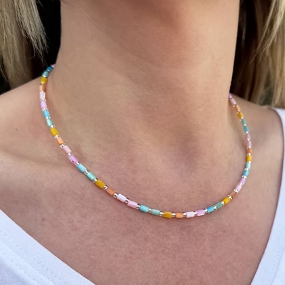 Carrie Elspeth Pastel Rainbow Seashell Full Necklace - Old Railway Line Garden Centre