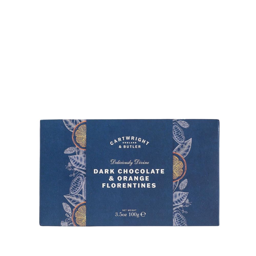 Cartwright & Butler 100g Dark Chocolate and Orange Florentines | Gold Christmas Carton