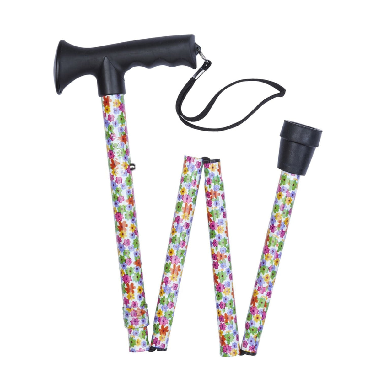 Charles Buyers 37" Floral Folding Walking Stick - Multi - Coloured - Old Railway Line Garden Centre