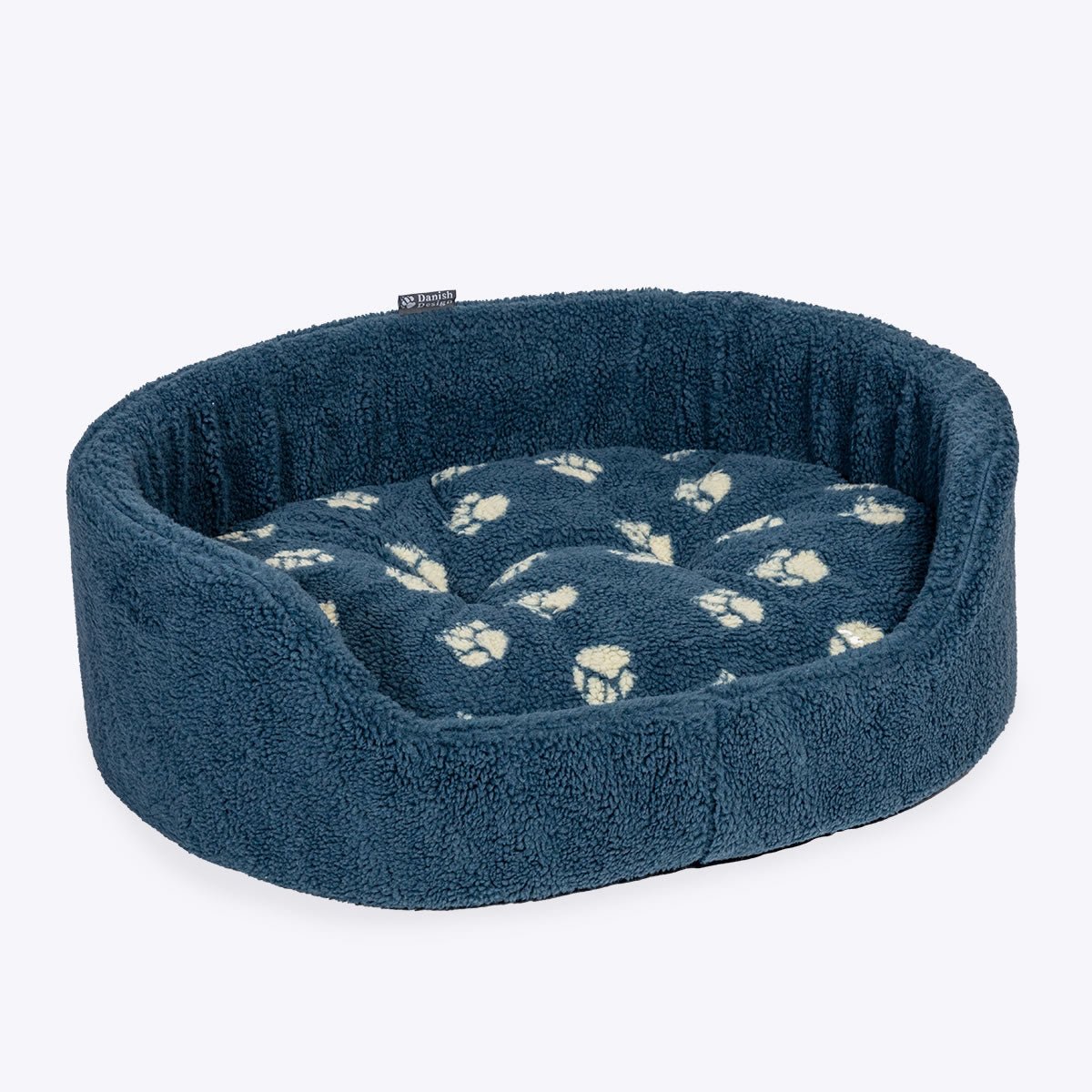 Danish Design 30inch Sherpa Fleece Harbour Paw Slumber Dog Bed - Blue - Old Railway Line Garden Centre