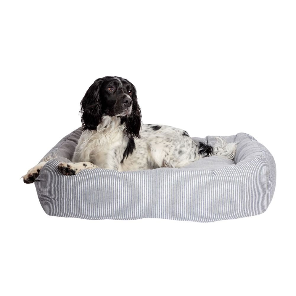 Danish Design 34inch Rustic Stripe Snuggle Dog Bed - Denim - Old Railway Line Garden Centre