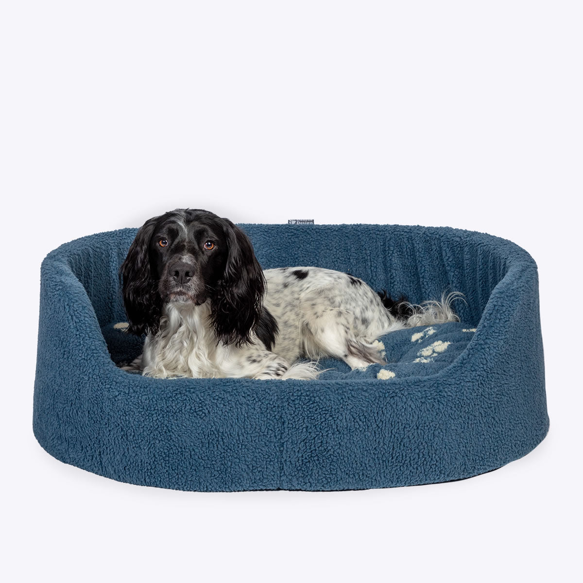 Danish Design 35inch Sherpa Fleece Harbour Paw Slumber Dog Bed - Blue - Old Railway Line Garden Centre