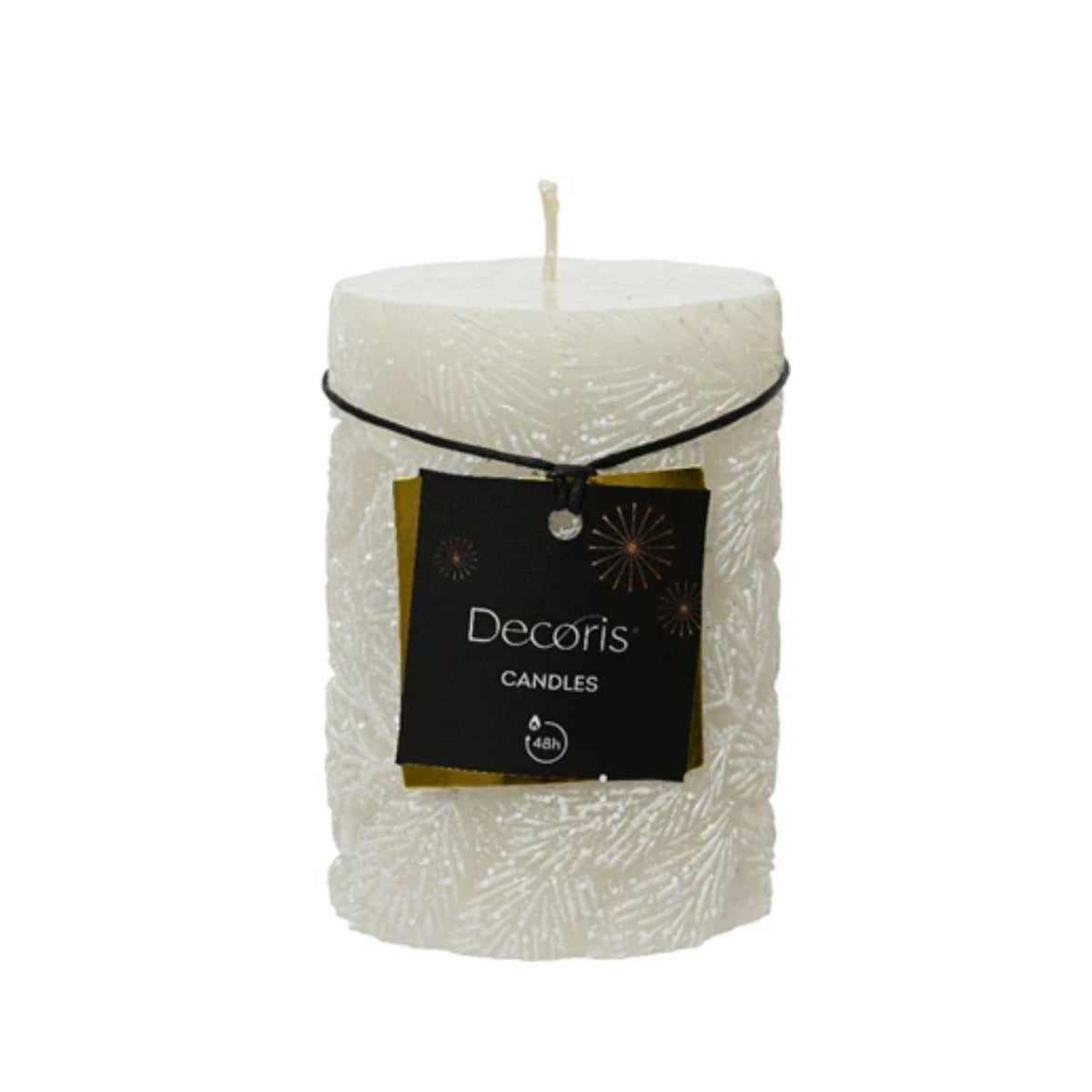 Decoris 10cm White Snow Patterned Pillar Candle