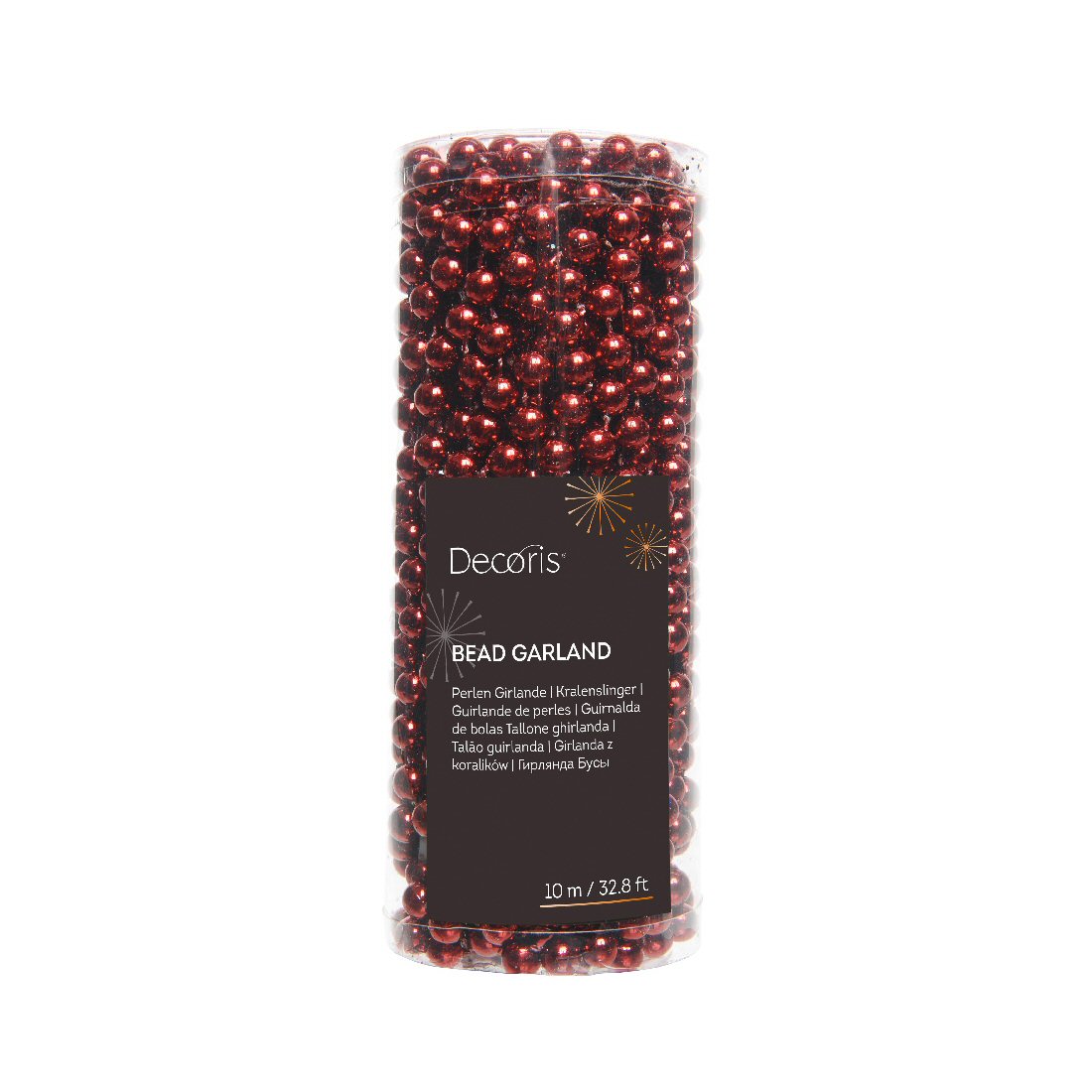 Decoris 10m Red Plastic Bead Christmas Garland