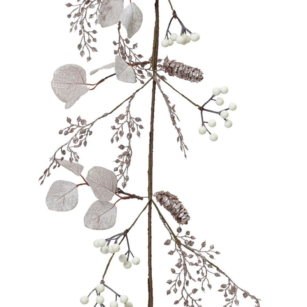 Decoris 130cm Blush Pink Gillter Garland with Pinecones and Leaves