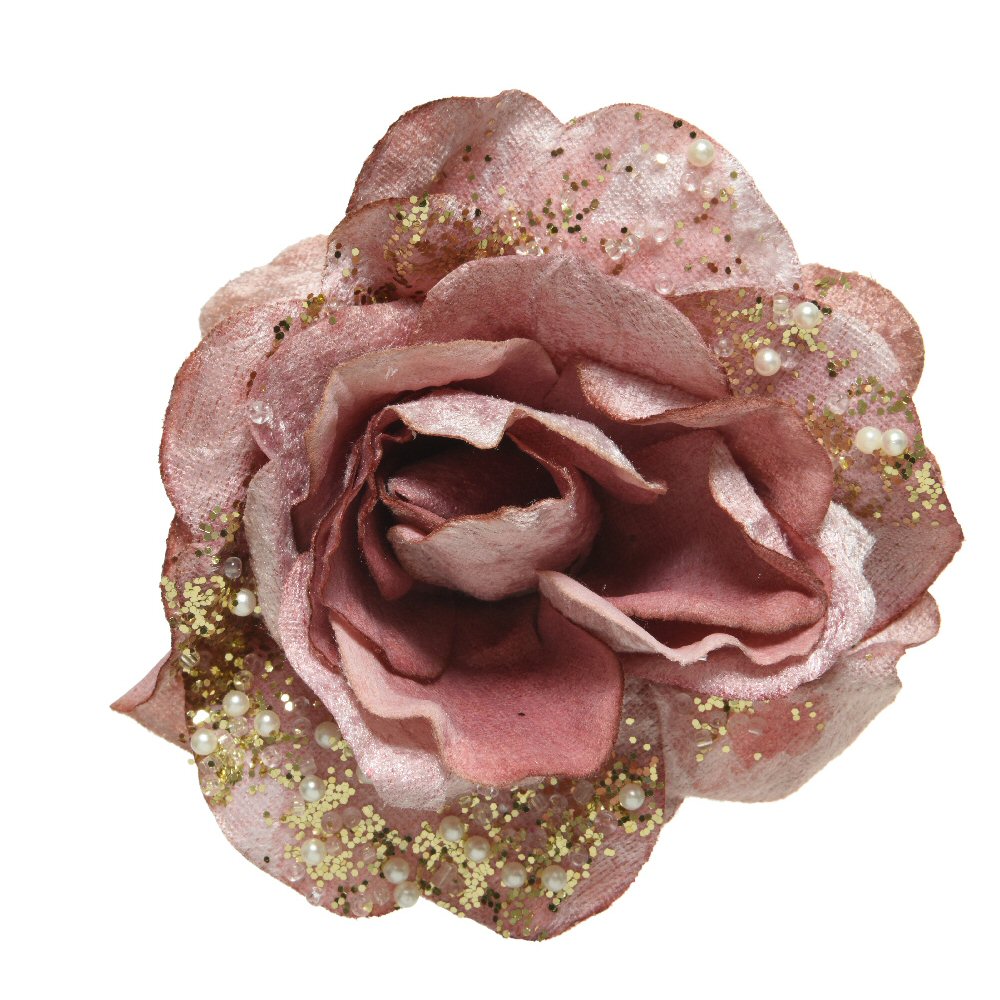 Decoris 13cm Velvet Pink Rose on Clip