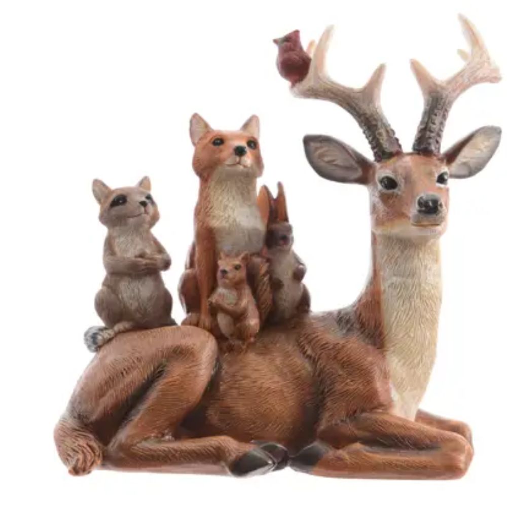 Decoris 15.5cm Polyresin Reindeer with Animals Ornament