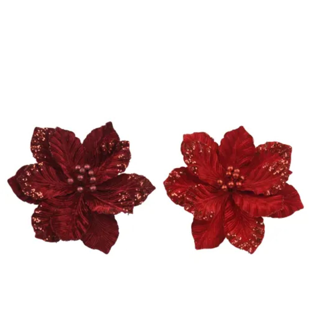 Decoris 15cm Red Poinsettia on Clip (Choice of 2)