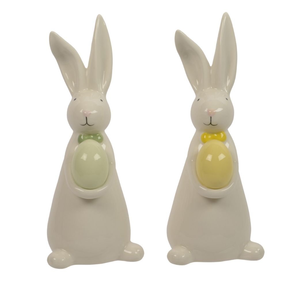 Decoris 16cm Porcelain Shiny Bunny with Egg (Choice of 2) - Old Railway Line Garden Centre