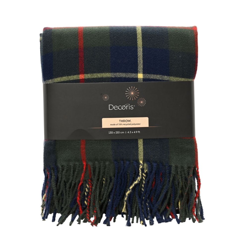 Decoris 170cm Checkered Tassle Throw - Blue/Green