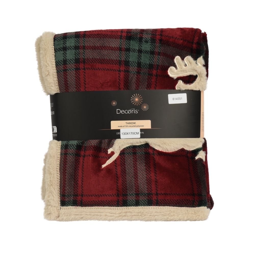 Decoris 170cm Flannel Check Fleece Throw - Red/Green