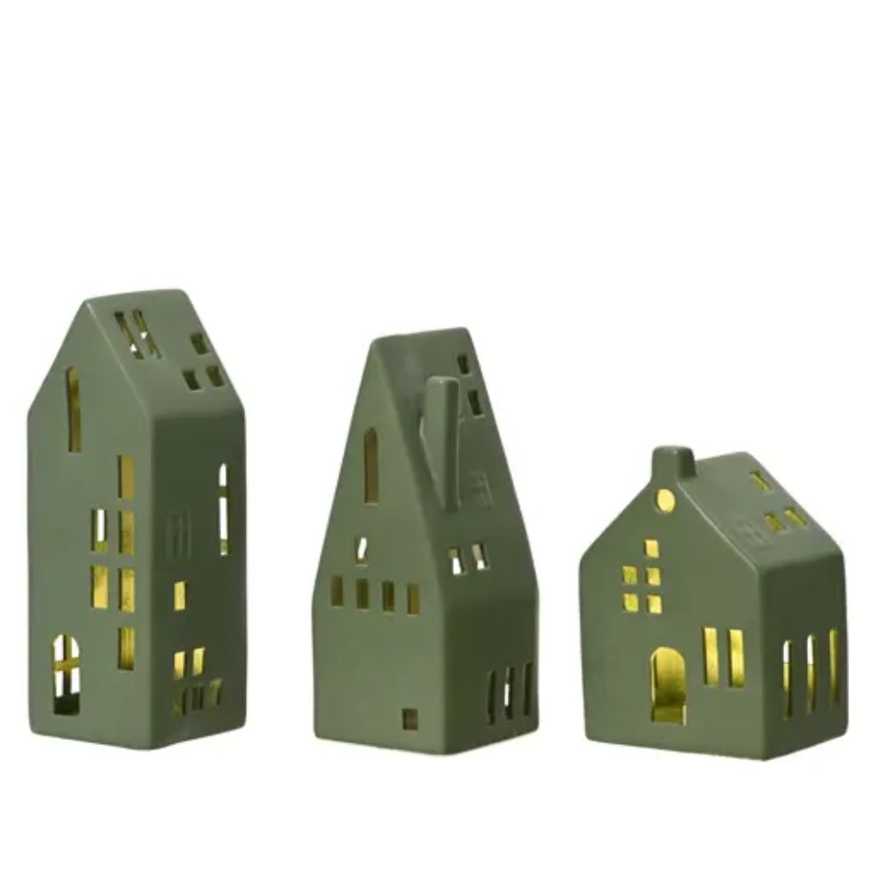 Decoris 18.5cm Green Stoneware Tealight House (Choice of 3)