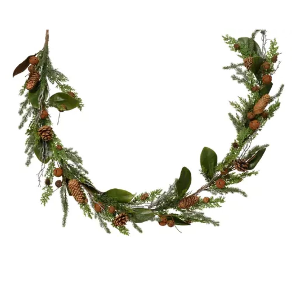 Decoris 180cm Pinecone & Iron Bell Indoor Garland