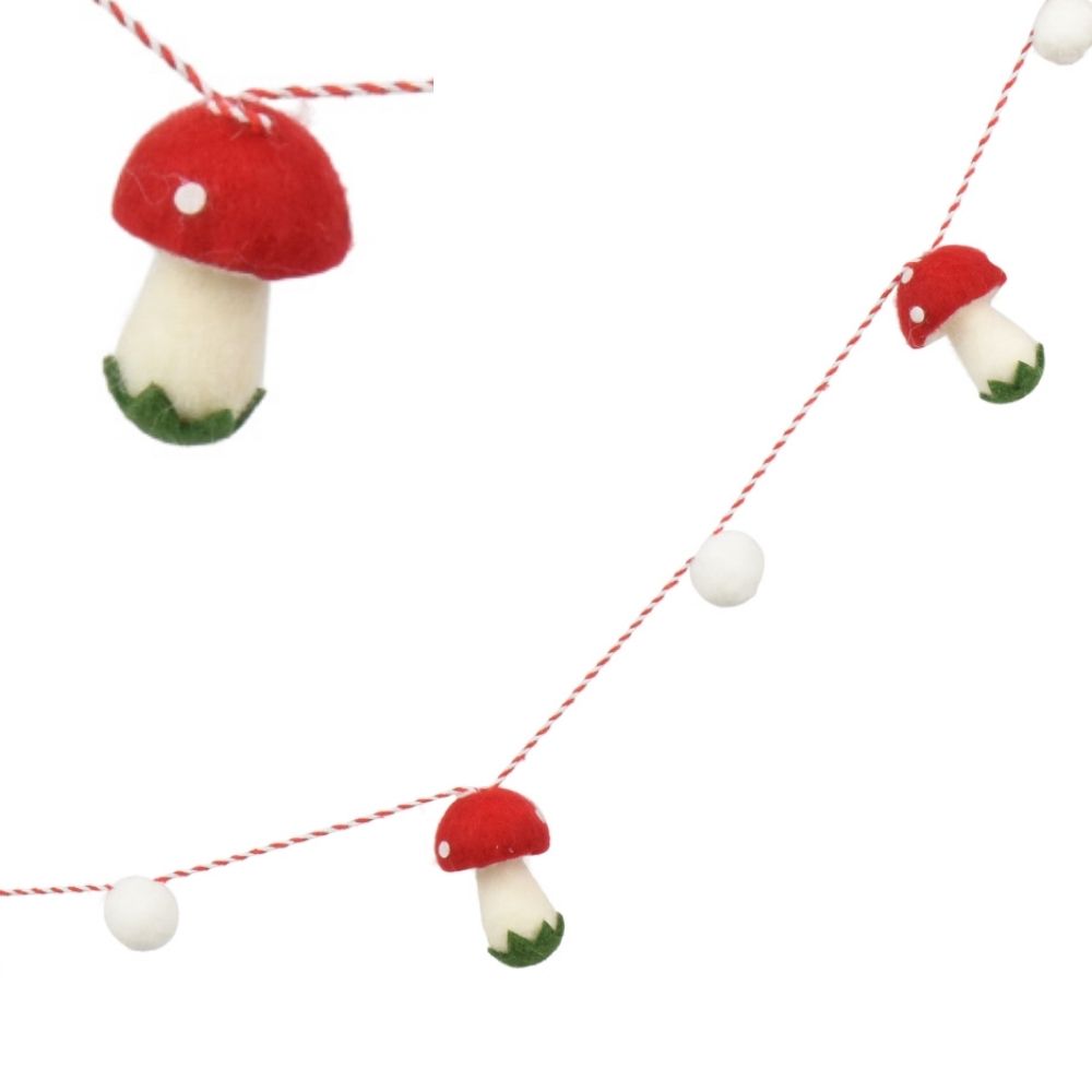 Decoris 183cm Felt Red Mushroom Garland