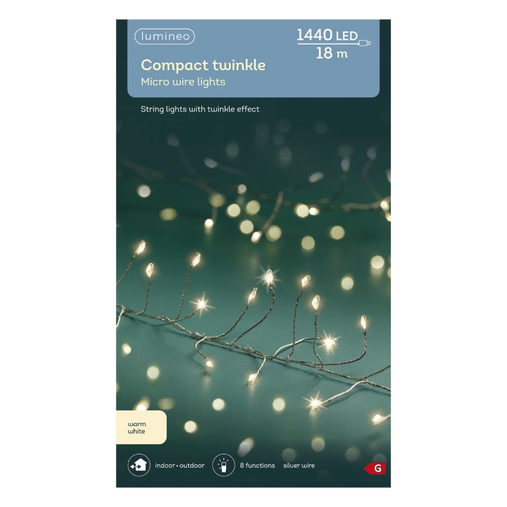 Decoris 18m Micro LED Silver Cable String Lights - Warm White