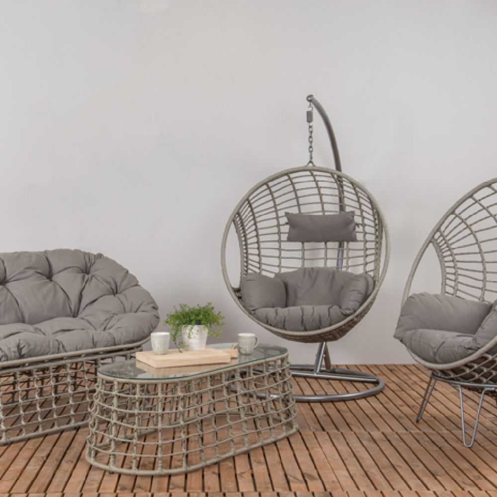 Decoris 196cm Wicker London Hanging Garden Egg Chair - Grey