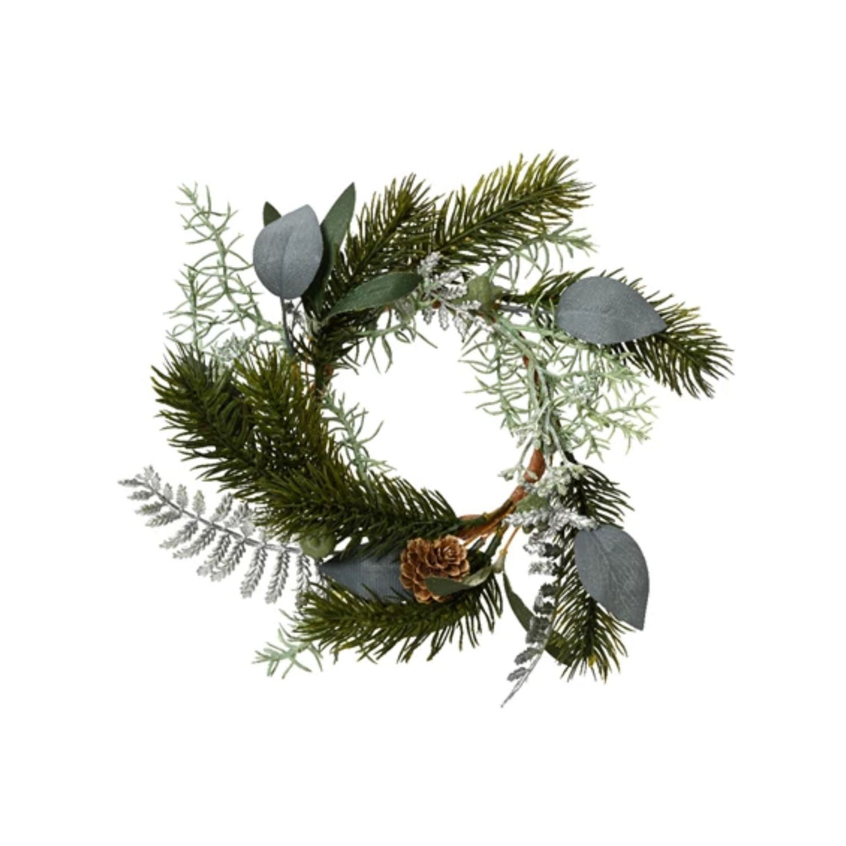 Decoris 20cm Silver Leaves & Pinecone Wreath