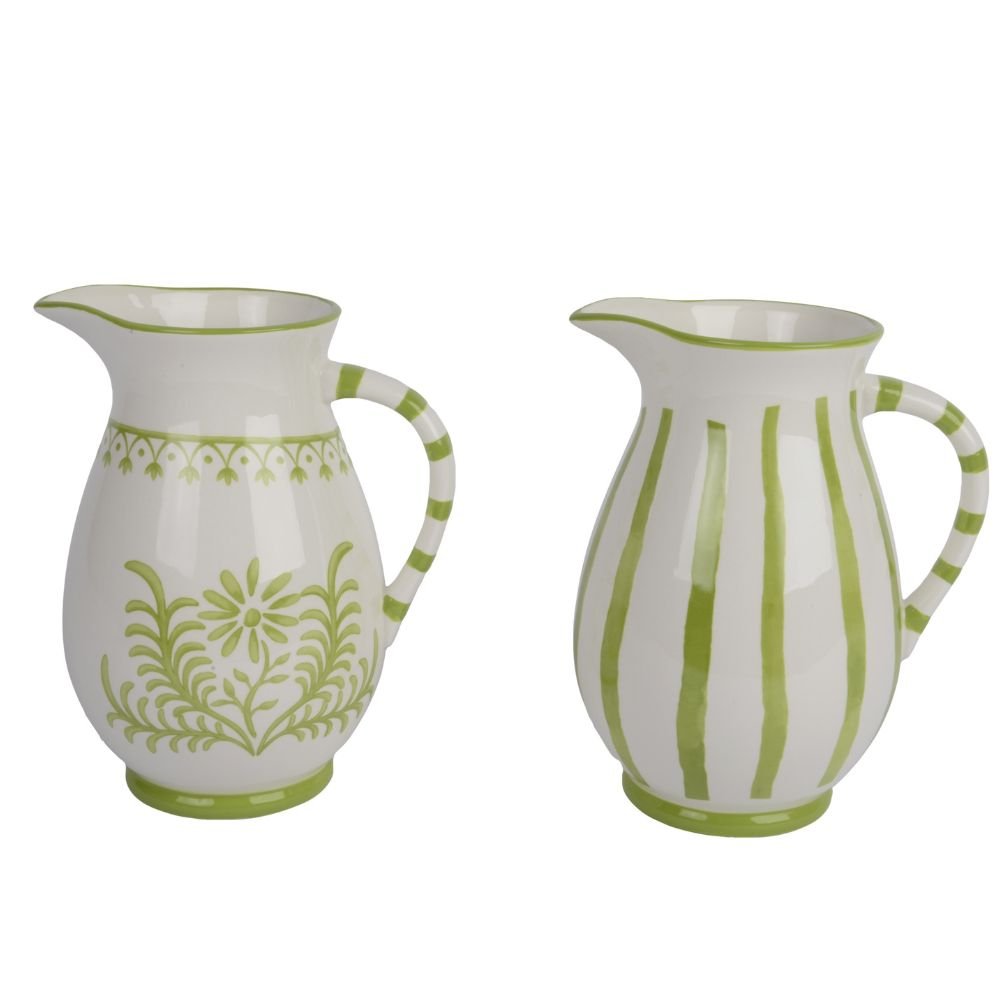 Decoris 21.8cm Dolomite Glazed Jug (Choice of 2) - Green/White - Old Railway Line Garden Centre